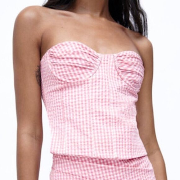 Zara Tops - ZARA Cotton Blend Pink Gingham Corset Top with Sweetheart Neckline in Medium